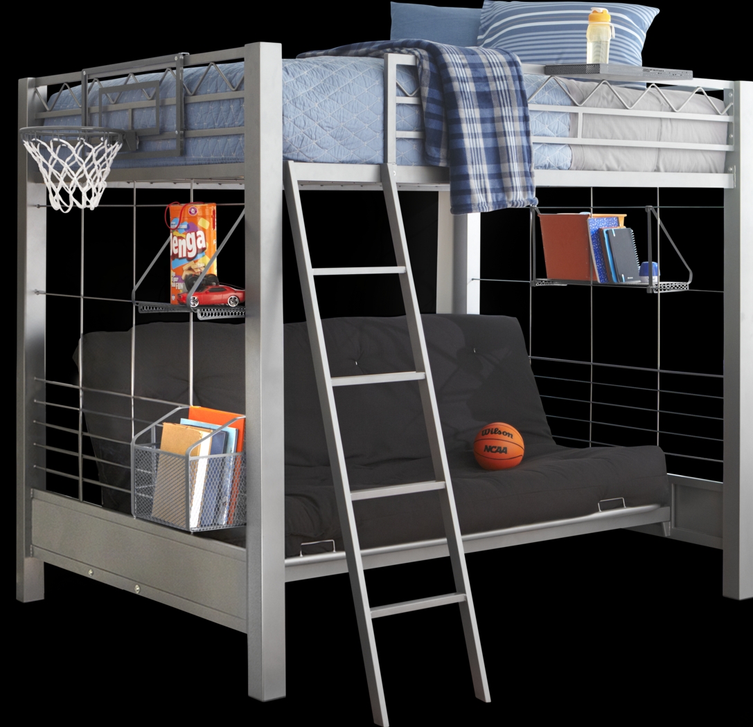 Build-a-Bunk Gray Full/Futon Loft Bed with Gray Accessories and Basketball Hoop - Thumbnail - Image 1