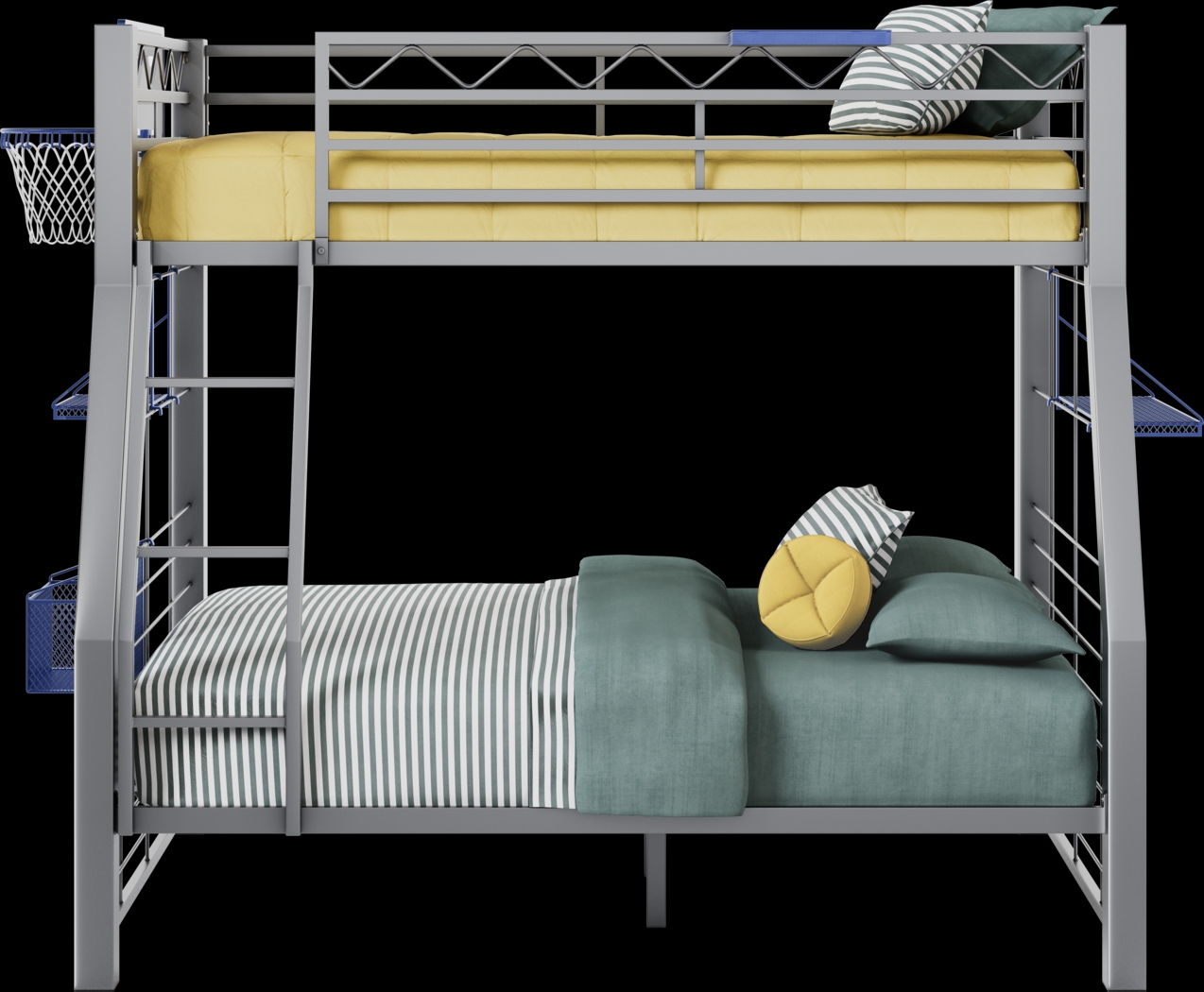 Build-A-Bunk Gray Twin/Full Bunk Bed with Blue Accessories and Basketball Hoop - Thumbnail - Image 2