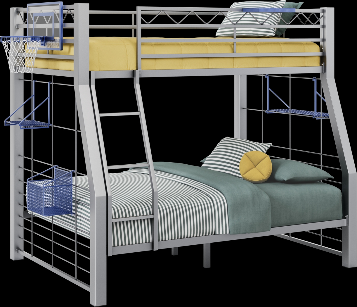 Build-A-Bunk Gray Twin/Full Bunk Bed with Blue Accessories and Basketball Hoop - Thumbnail - Image 1