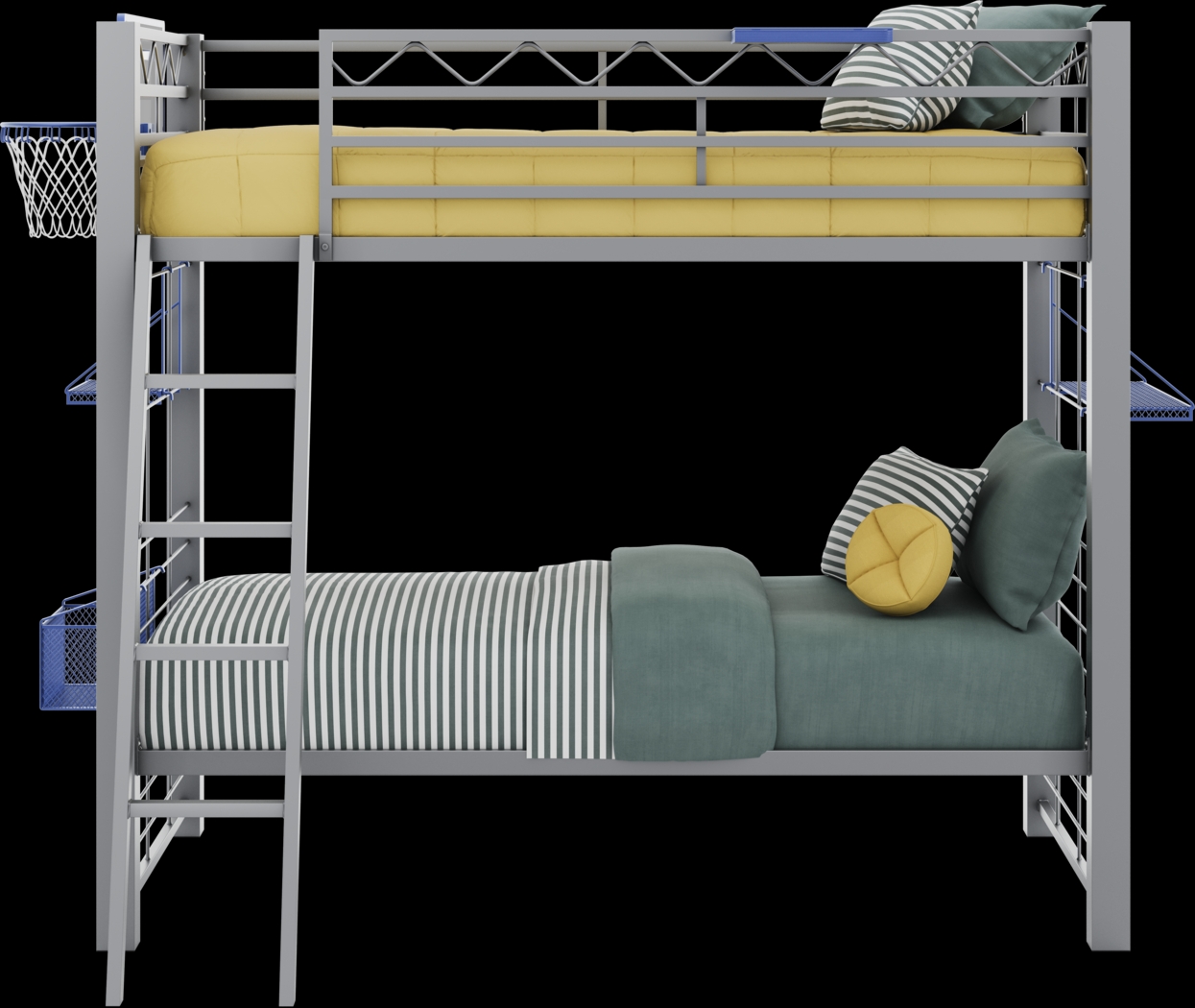 Build-a-Bunk Gray Twin/Twin Bunk Bed with Blue Accessories and Basketball Hoop - Thumbnail - Image 3