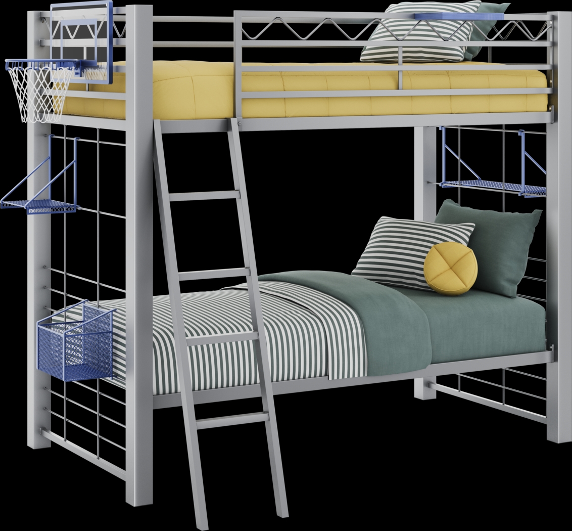 Build-a-Bunk Gray Twin/Twin Bunk Bed with Blue Accessories and Basketball Hoop - Thumbnail - Image 1