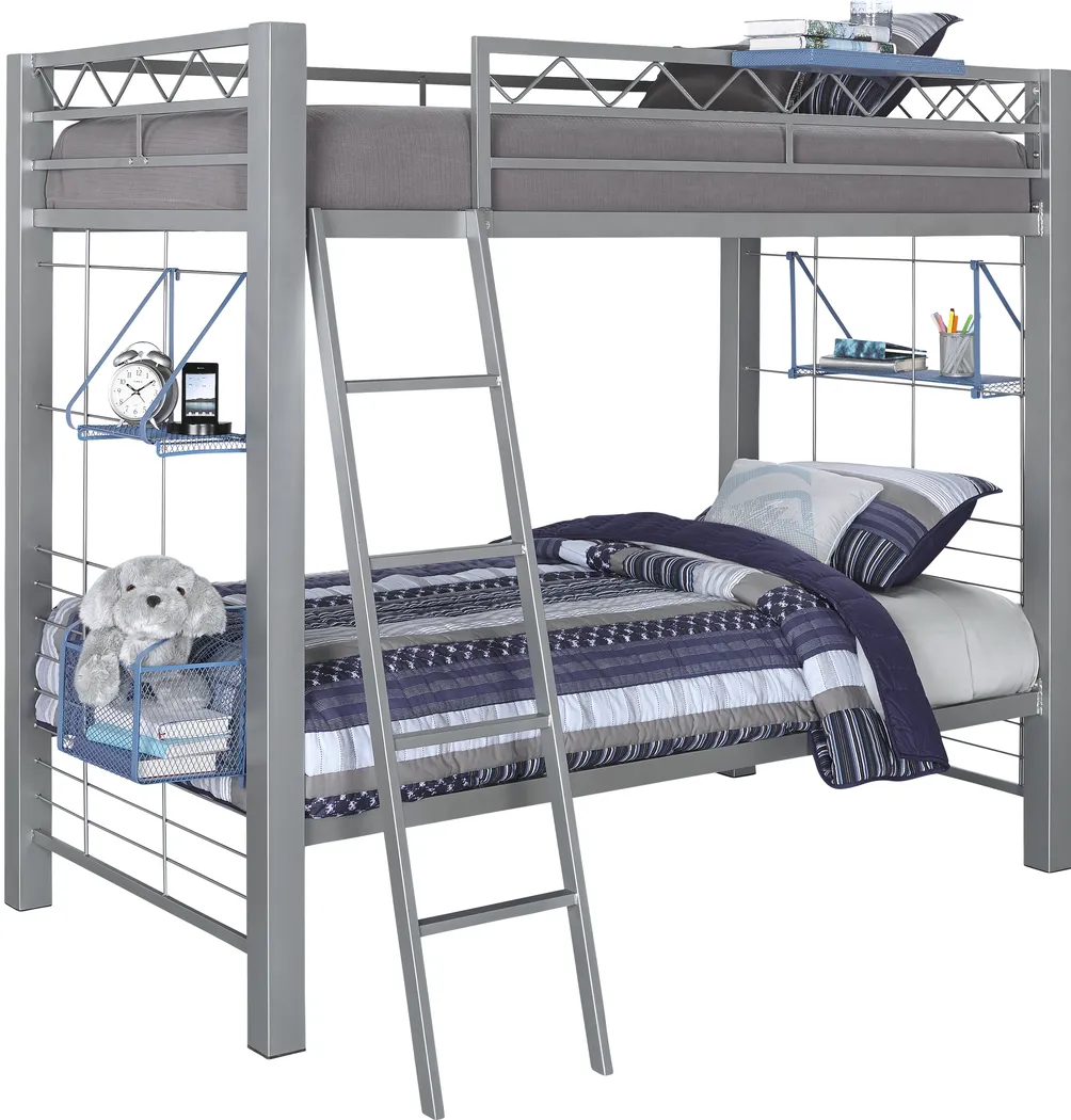 Build-a-Bunk Gray Twin/Twin Bunk Bed with Blue Accessories - Thumbnail - Image 1