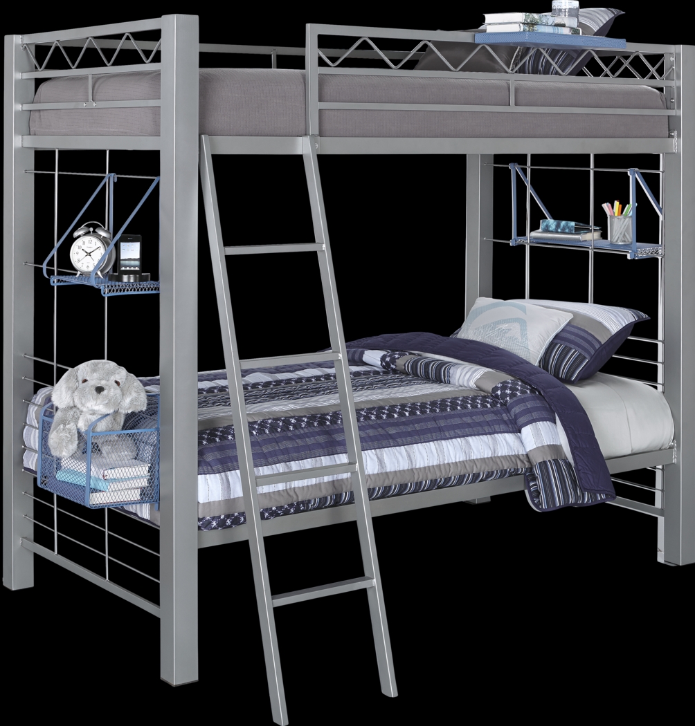 Build-a-Bunk Gray Twin/Twin Bunk Bed with Blue Accessories - Thumbnail - Image 1