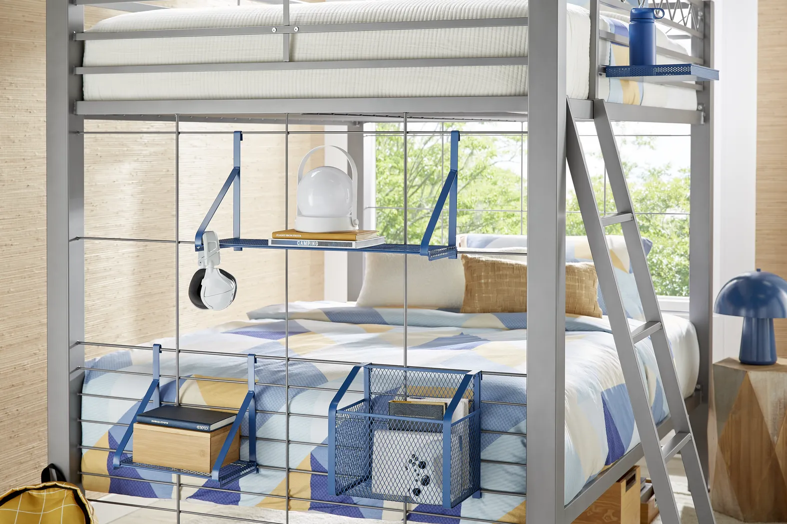 Build-a-Bunk Gray Twin/Twin Bunk Bed with Blue Accessories - Thumbnail - Image 3