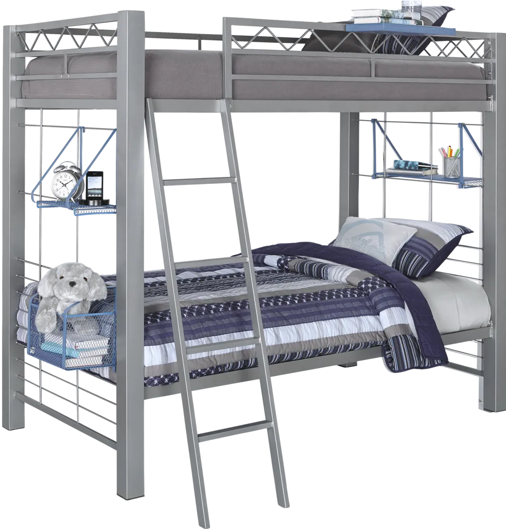 Build-a-Bunk Gray Twin/Twin Bunk Bed with Blue Accessories - Thumbnail - Image 1