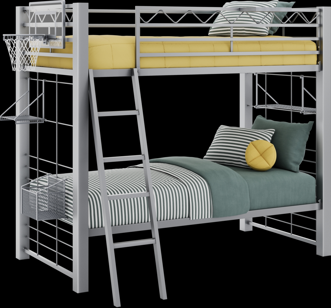 Build-a-Bunk Gray Twin/Twin Bunk Bed with Gray Accessories and Basketball Hoop - Thumbnail - Image 1