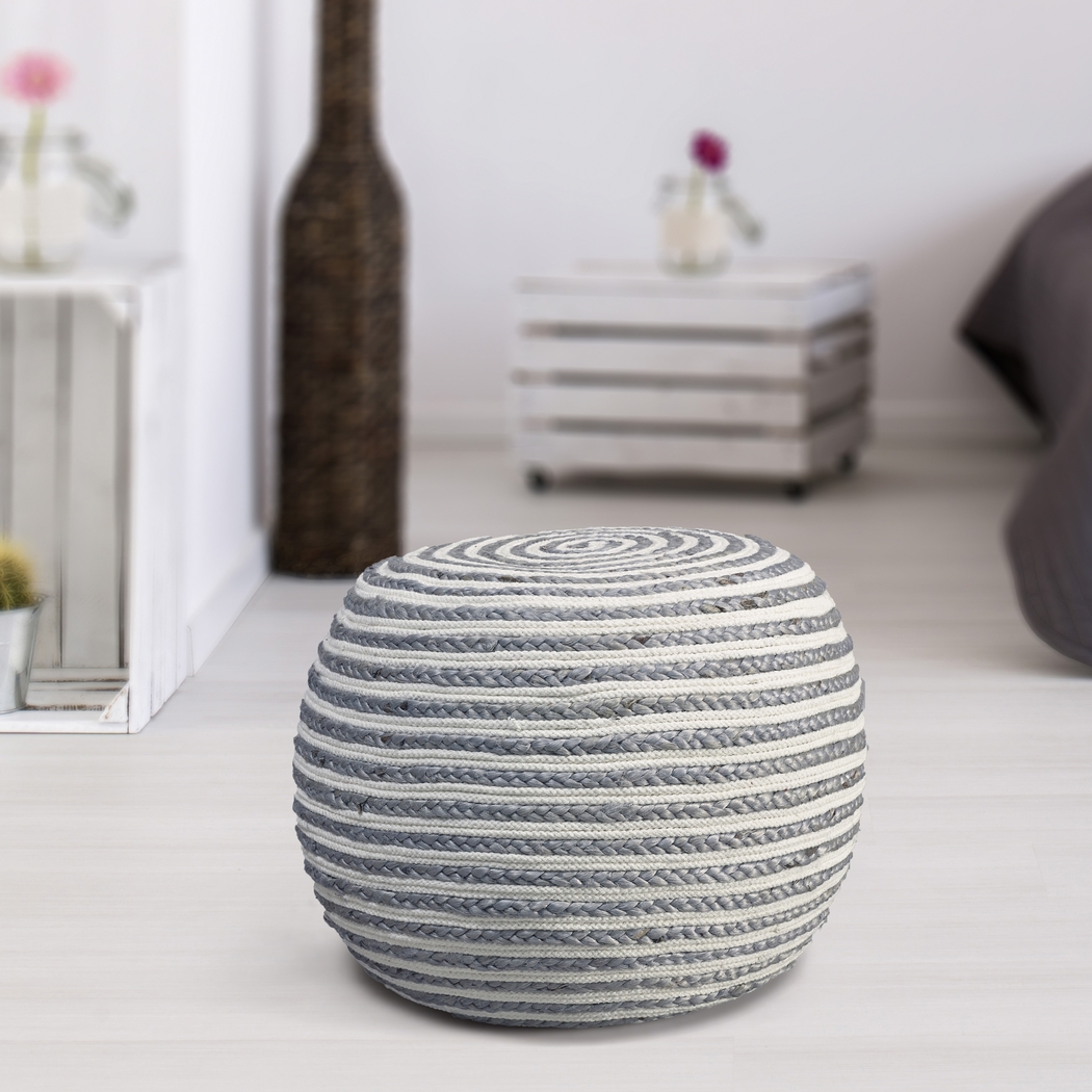Buitra Gray/White Pouf - Thumbnail - Image 2
