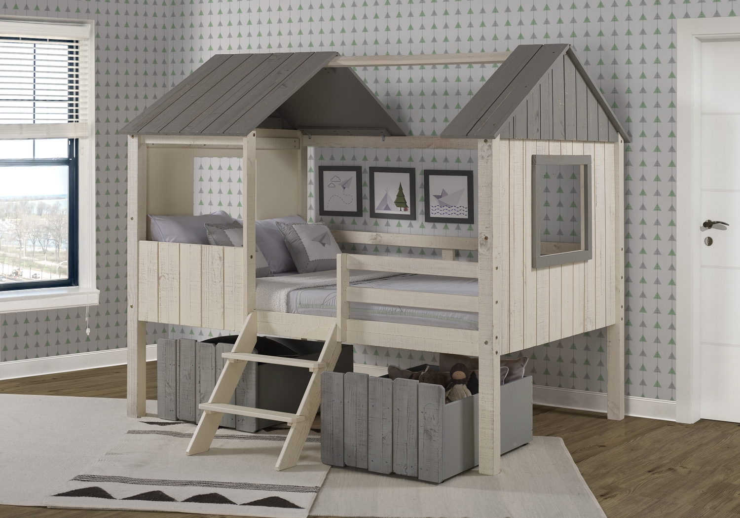 Bungalow Dreams Beige Full Jr. Loft Bed with 2 Gray Storage Drawers - Thumbnail - Image 2