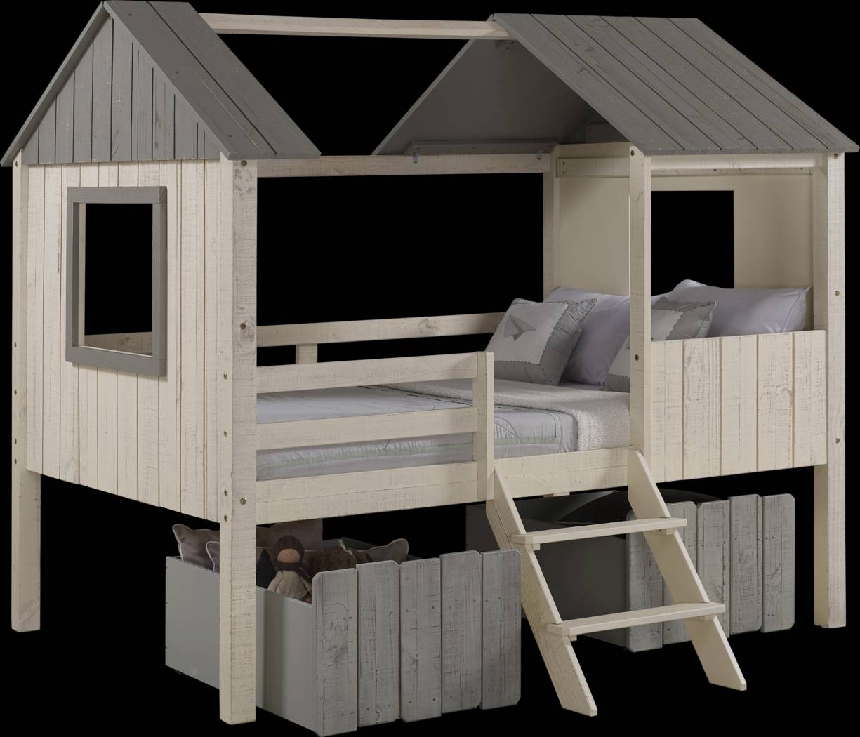 Bungalow Dreams Beige Full Jr. Loft Bed with 2 Gray Storage Drawers - Thumbnail - Image 1