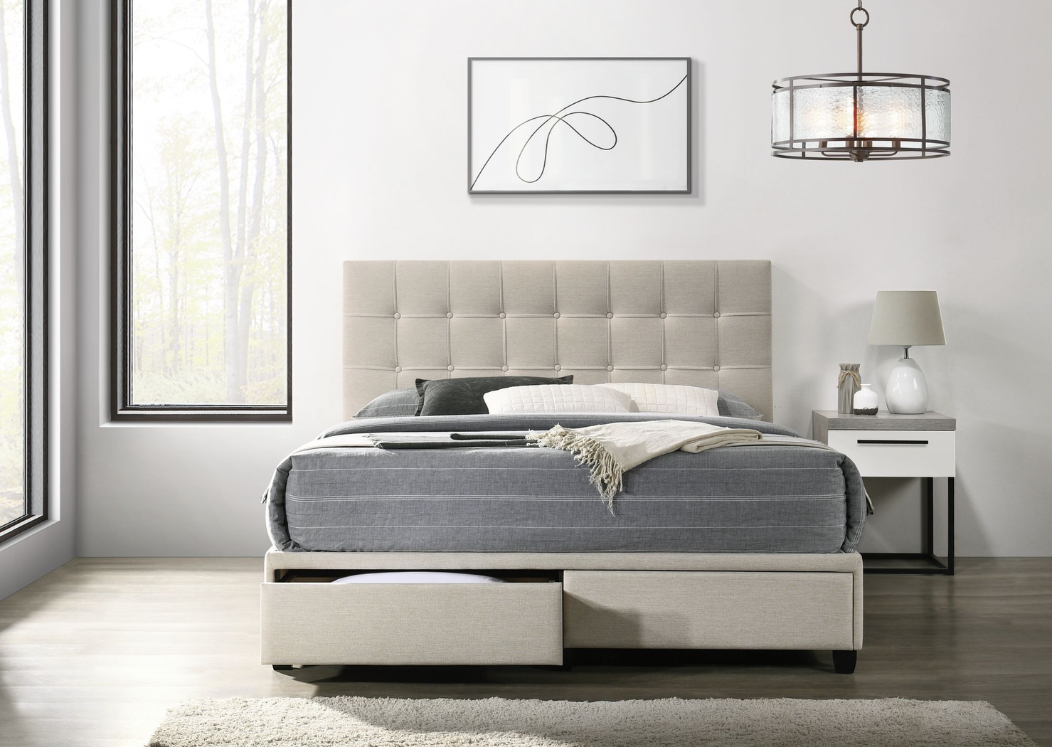 Burchell White Queen Platform Storage Bed - Thumbnail - Image 2