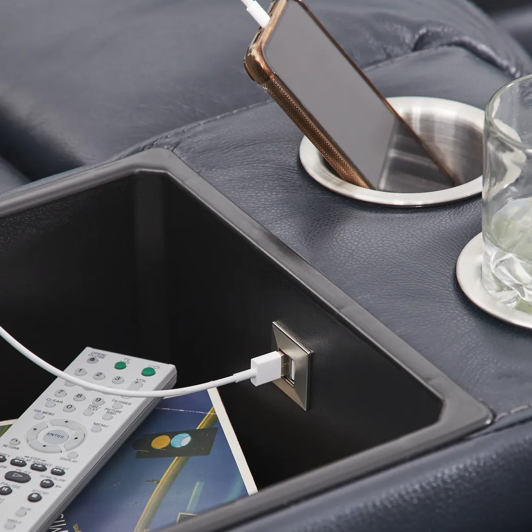 Burgio Navy Leather 3 Pc Reclining Living Room - Thumbnail - Image 4