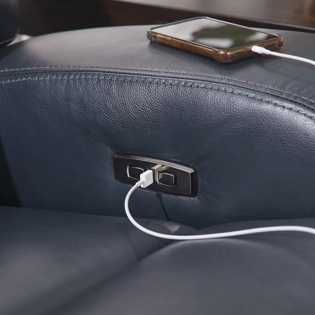 Burgio Navy Leather 3 Pc Reclining Living Room - Thumbnail - Image 5