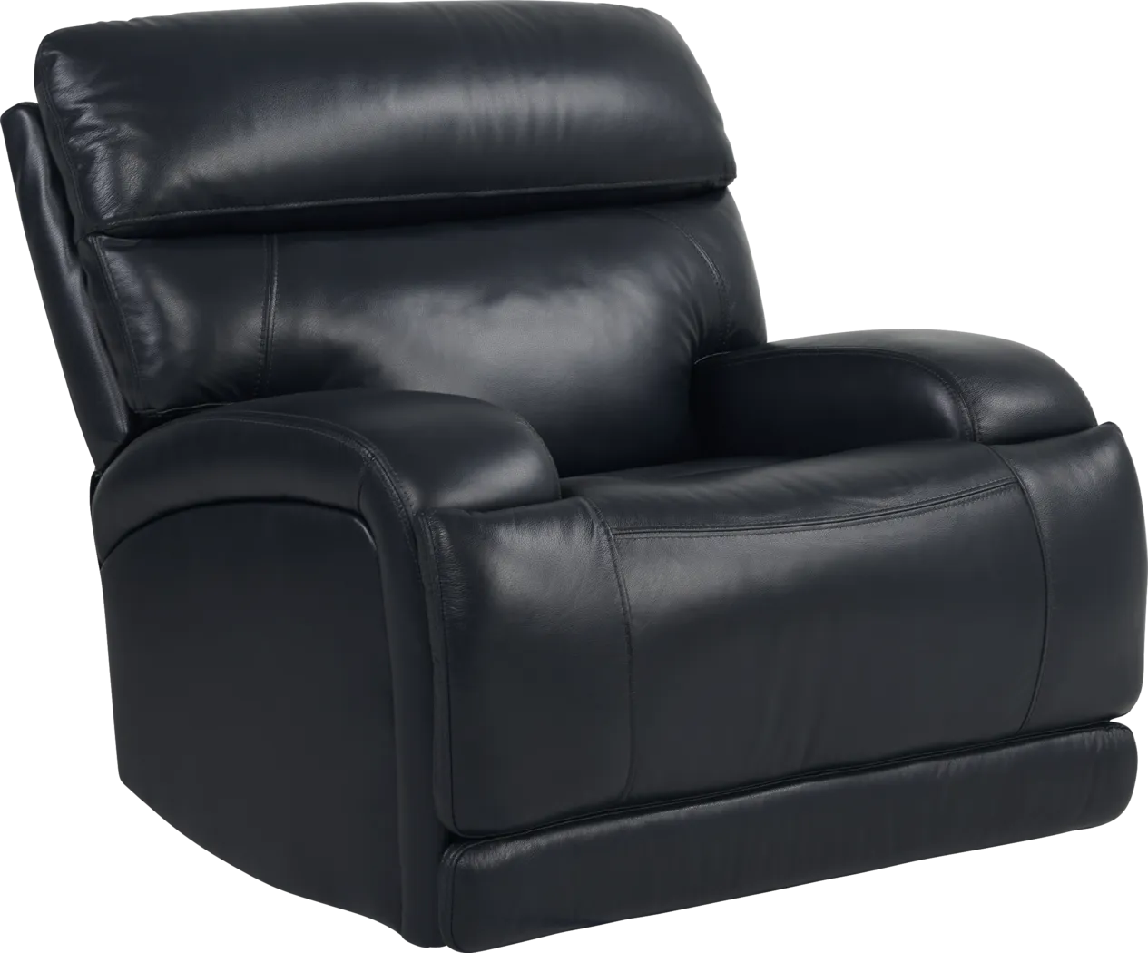 Burgio Navy Leather Dual Power Swivel Glider Recliner - Thumbnail - Image 1