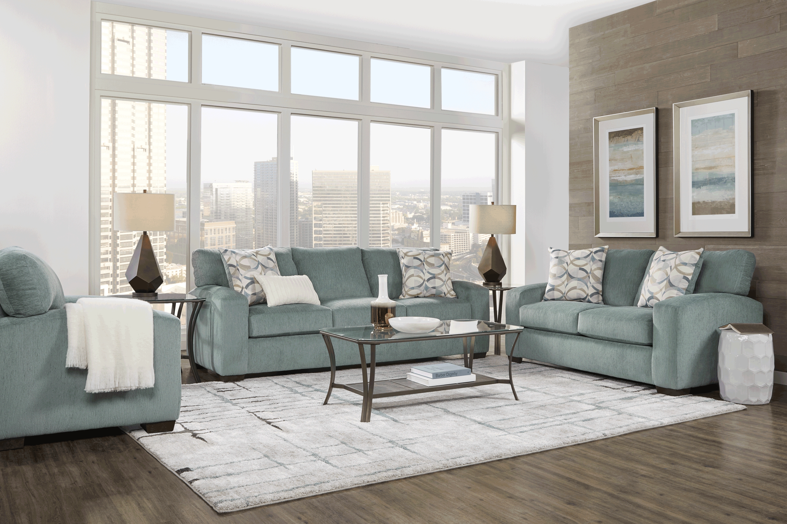 Burke Teal 5 Pc Living Room - Thumbnail - Image 1