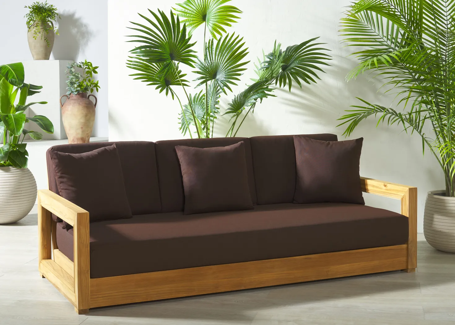 Burling Cay Natural Outdoor Sofa with Dark Brown Cushions - Thumbnail - Image 2