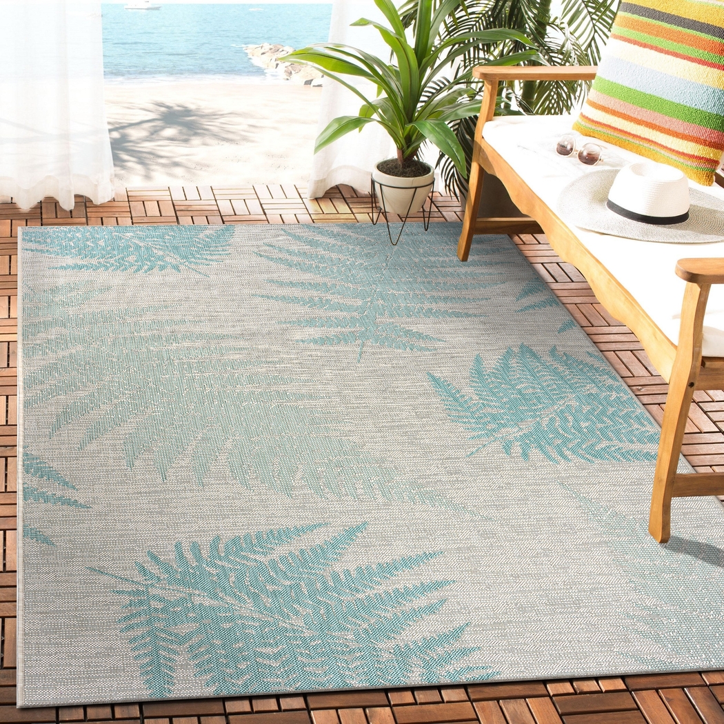 Burswin Teal,Cream 5'3 x 7'3 Indoor,Outdoor Rug - Thumbnail - Image 3