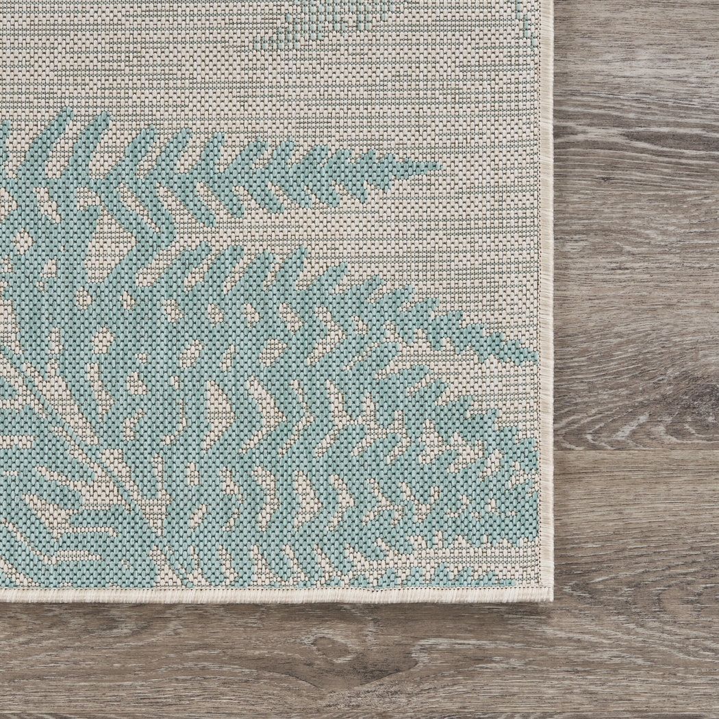 Burswin Teal,Cream 5'3 x 7'3 Indoor,Outdoor Rug - Thumbnail - Image 8