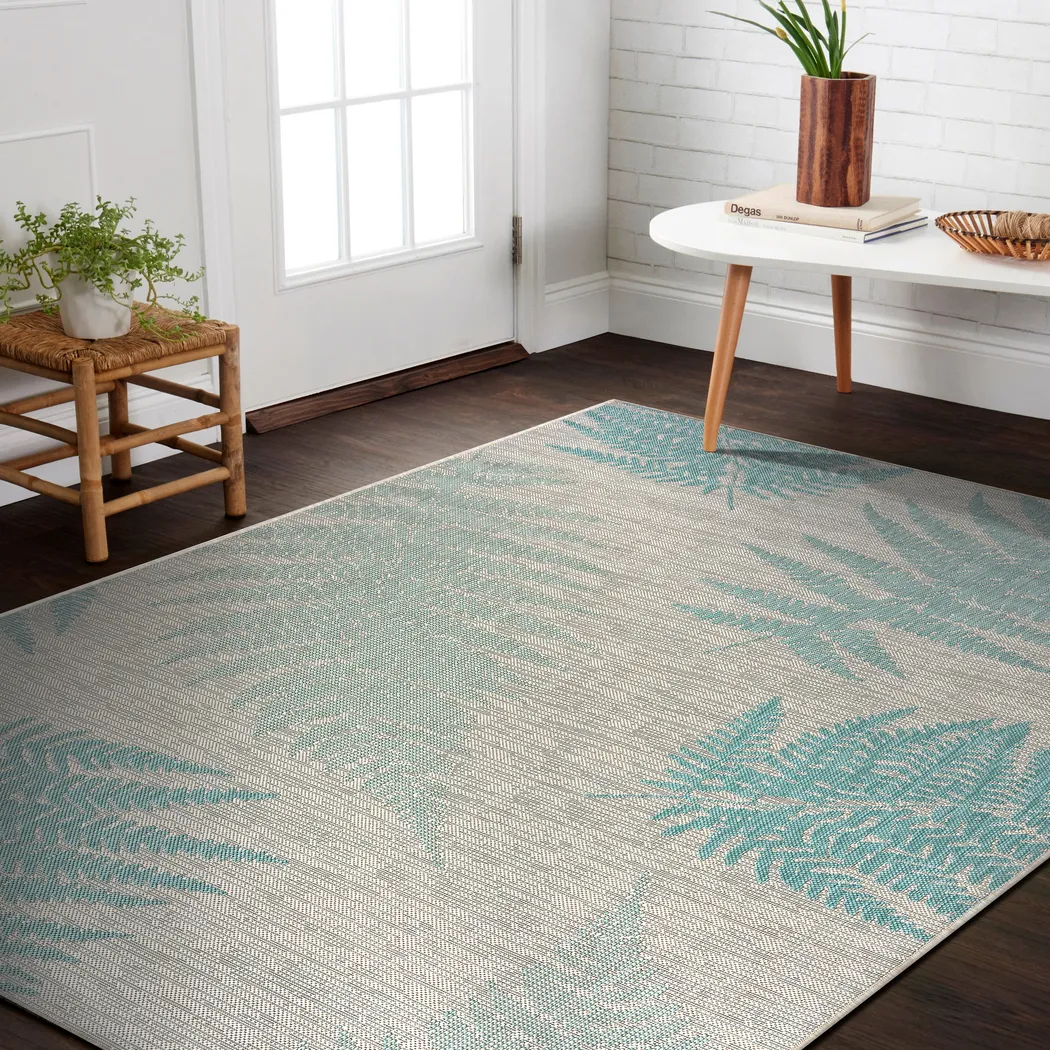 Burswin Teal,Cream 7'10 x 9'10 Indoor,Outdoor Rug - Thumbnail - Image 2