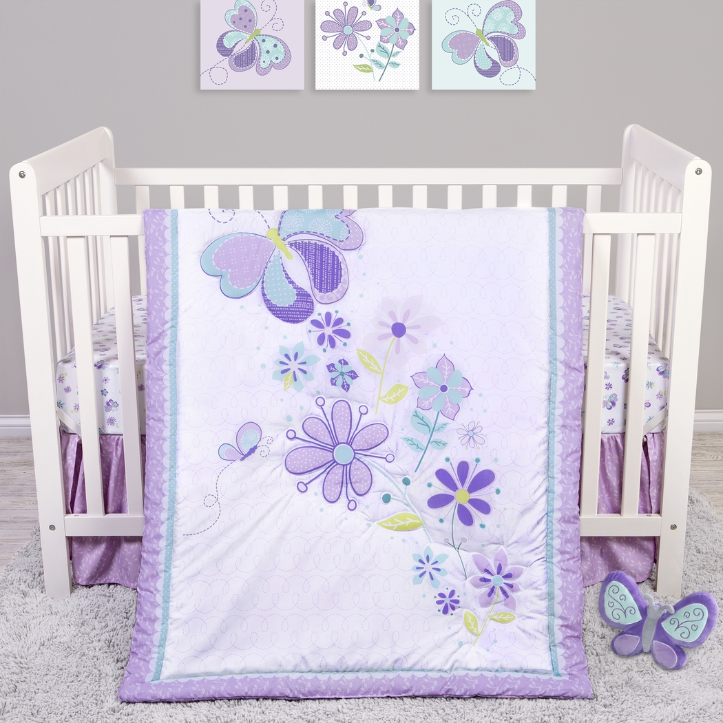 Butterfly Murmurs Purple 4 Pc Baby Bedding Set - Thumbnail - Image 1