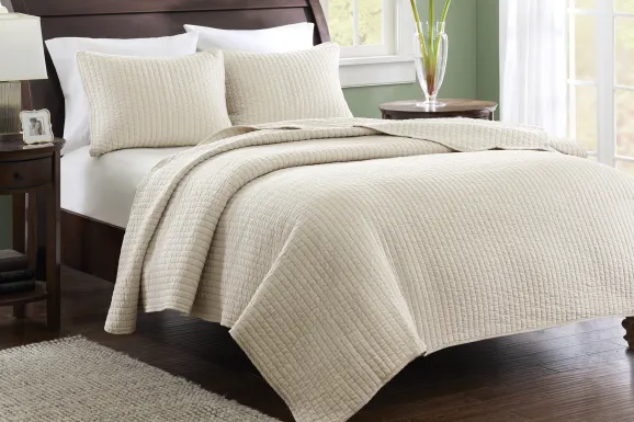 Keaton Light Khaki 3 Pc Full/Queen Coverlet Set