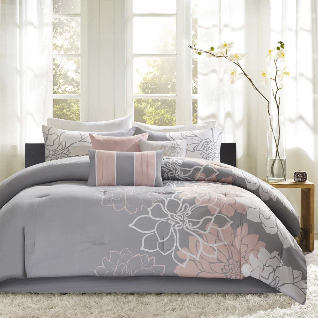 Cabildo Gray Blush 7 Pc Queen Comforter Set - Thumbnail - Image 1