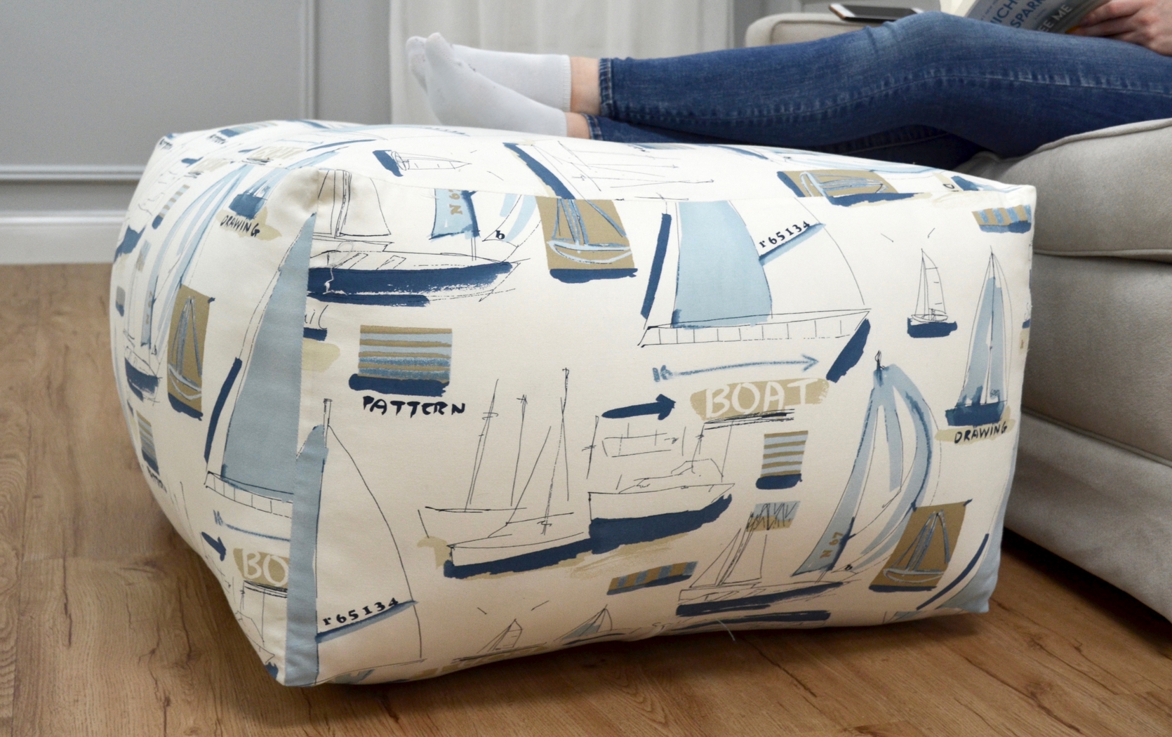 Caelus Blue Square Pouf - Thumbnail - Image 2