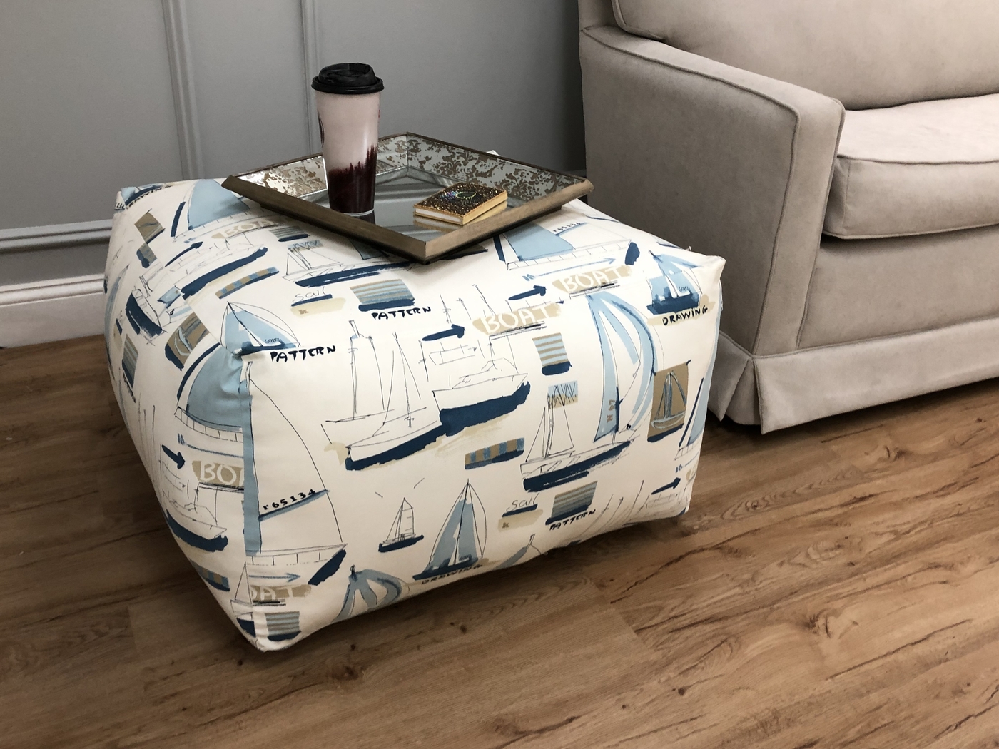 Caelus Blue Square Pouf - Thumbnail - Image 3