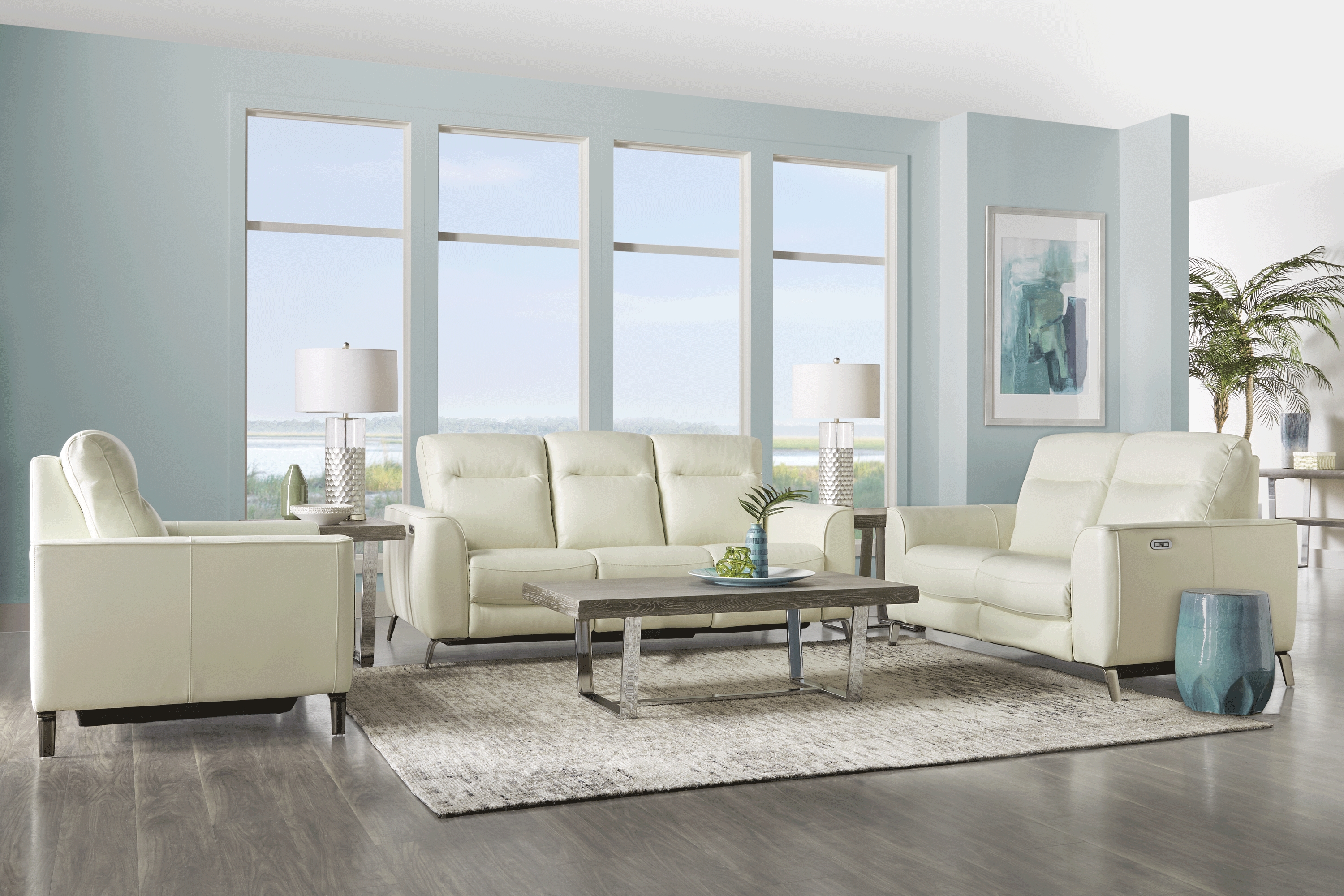 Calabra Ice Leather 6 Pc Reclining Living Room - Thumbnail - Image 1