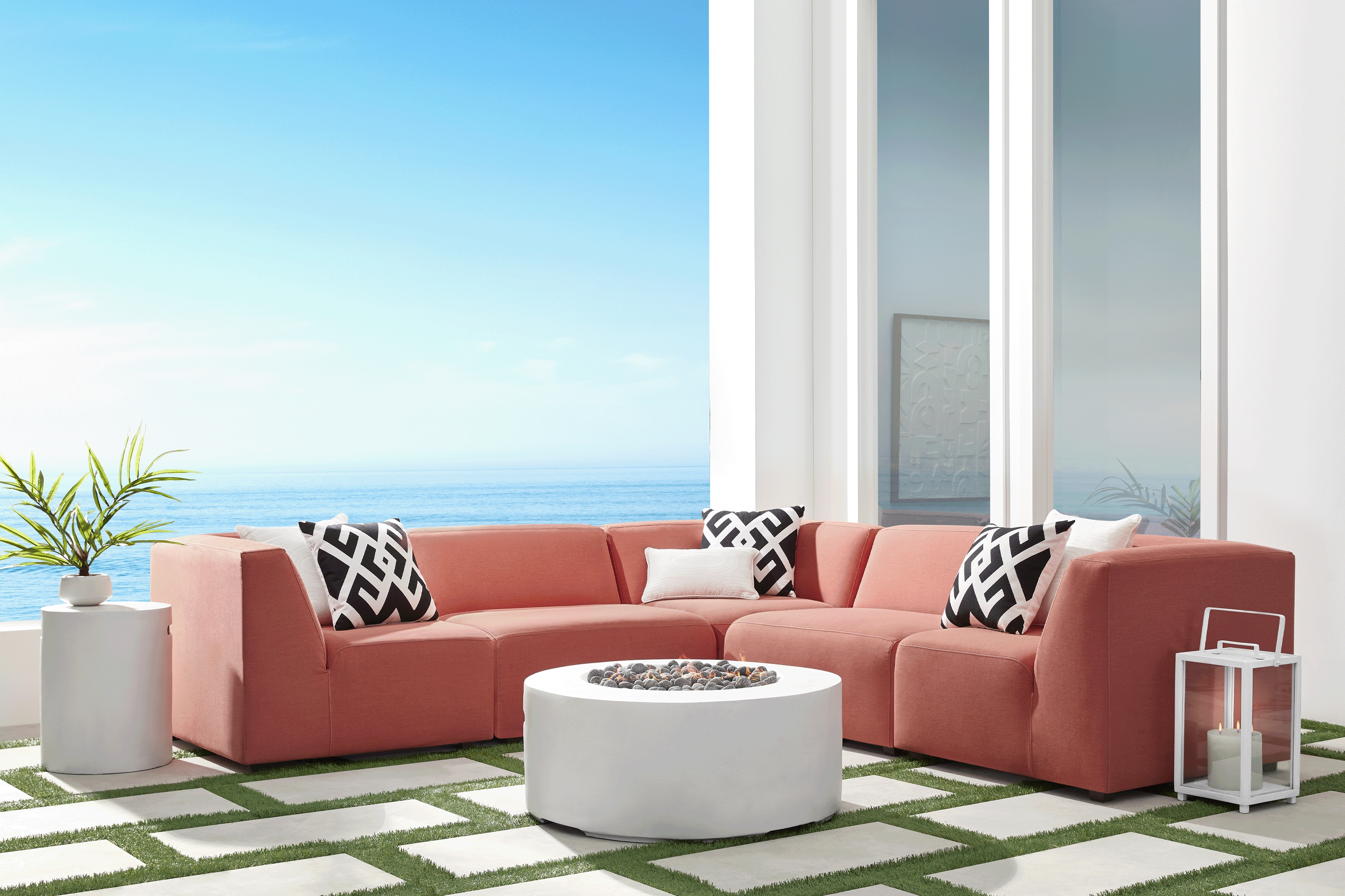 Calay 5 Pc Outdoor Sectional with Persimmon Slipcovers - Thumbnail - Image 2