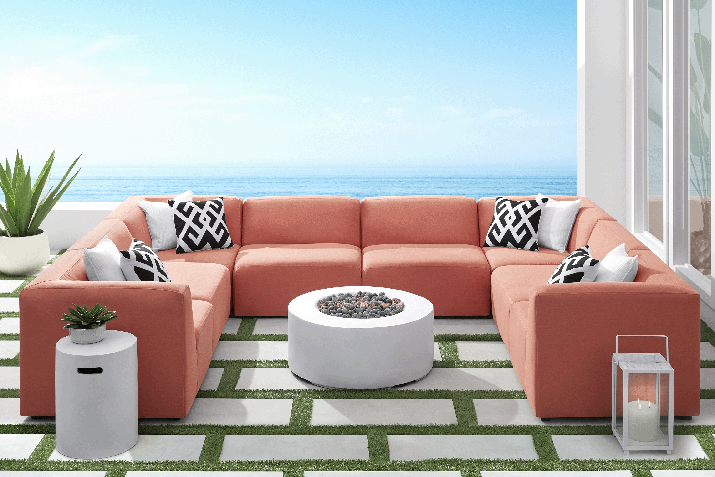 Calay 8 Pc Outdoor Sectional with Persimmon Slipcovers - Thumbnail - Image 2