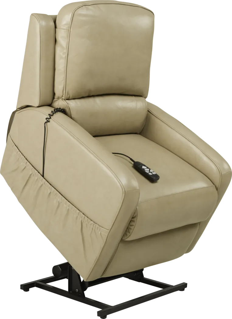 Calero Beige Leather Lift Chair Dual Power Recliner - Image 10