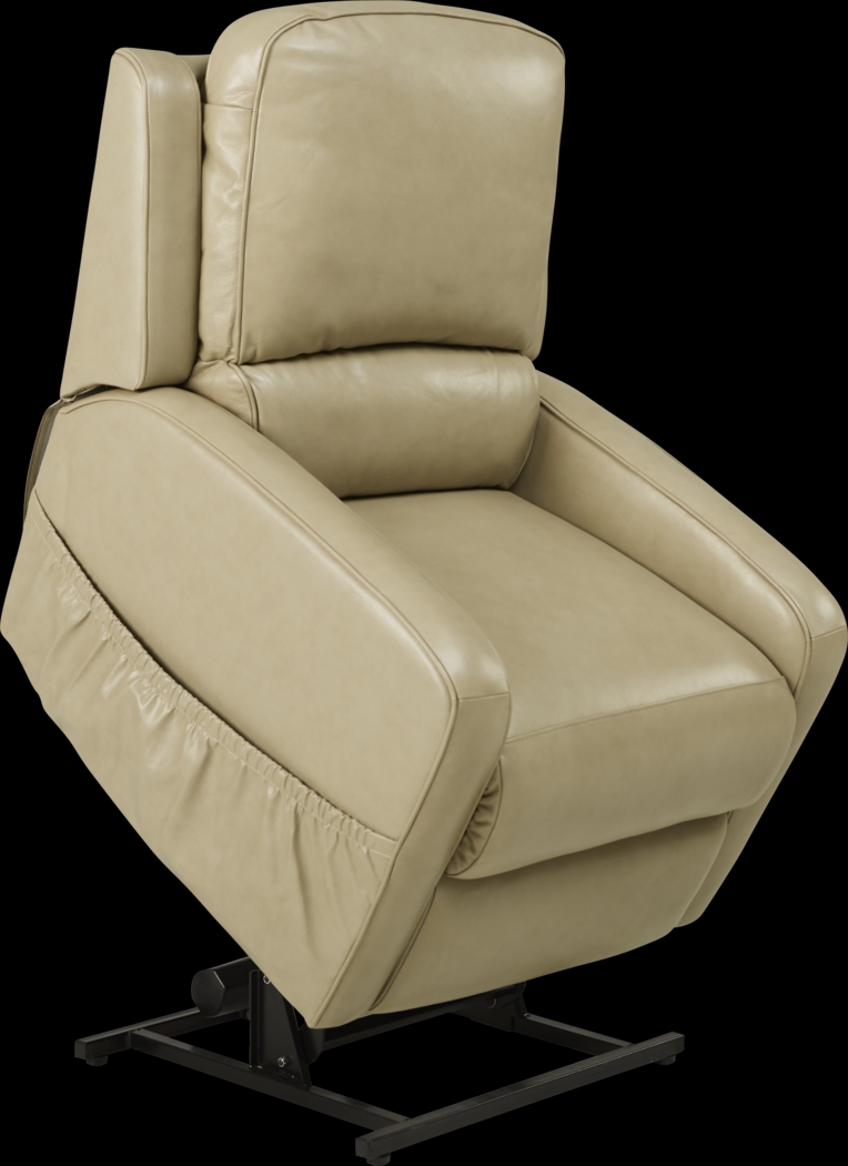 Calero Beige Leather Lift Chair Dual Power Recliner - Thumbnail - Image 3