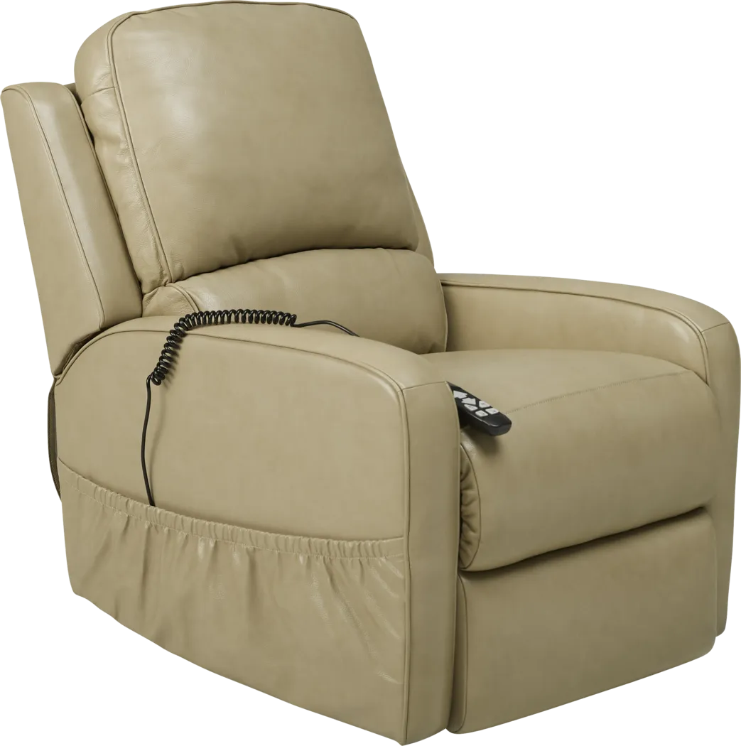 Calero Beige Leather Lift Chair Dual Power Recliner - Image 7