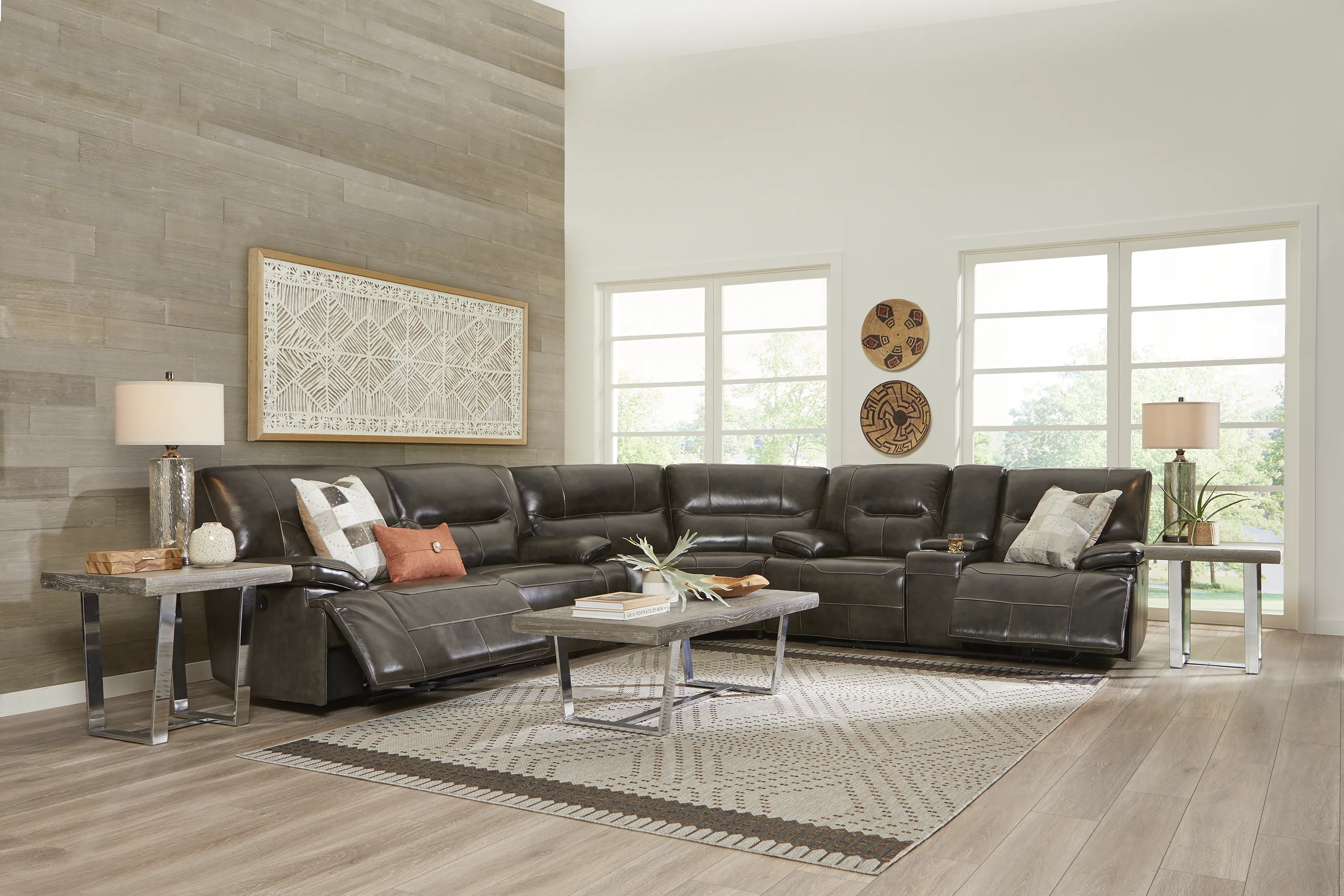 Cindy Crawford Home Caletta Gray 6 Pc Leather Power Reclining Sectional Living Room - Thumbnail - Image 1