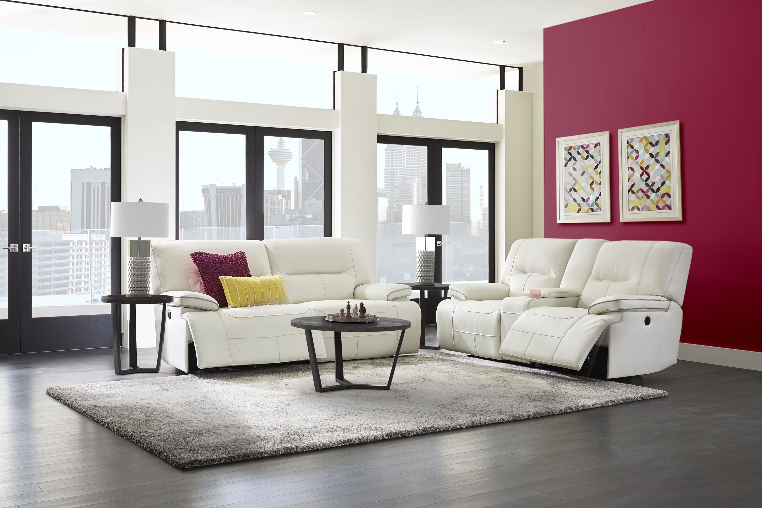 Cindy Crawford Home Caletta Off-White 5 Pc Leather Reclining Living Room - Thumbnail - Image 1