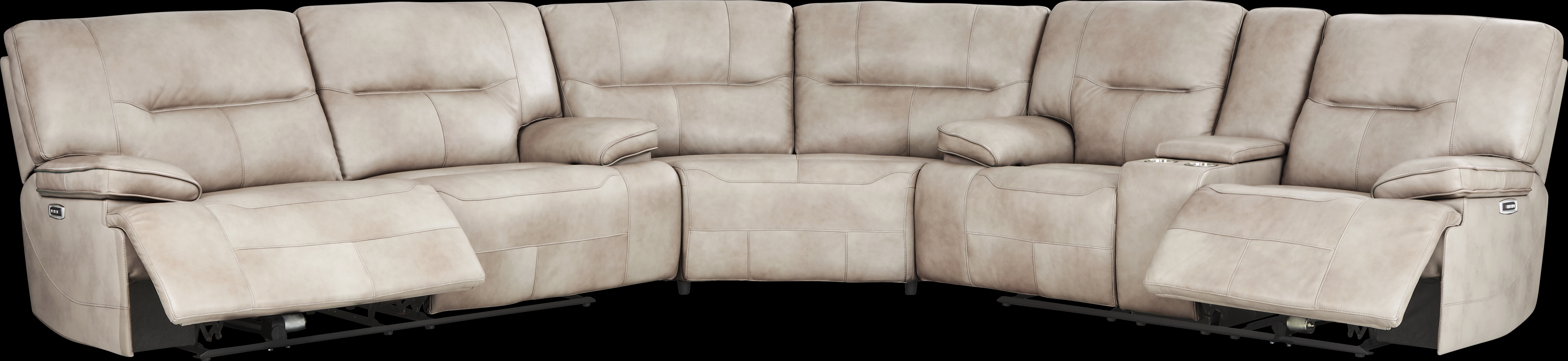 Caletta Way Beige Leather 7 Pc Dual Power Reclining Sectional Living Room - Thumbnail - Image 2