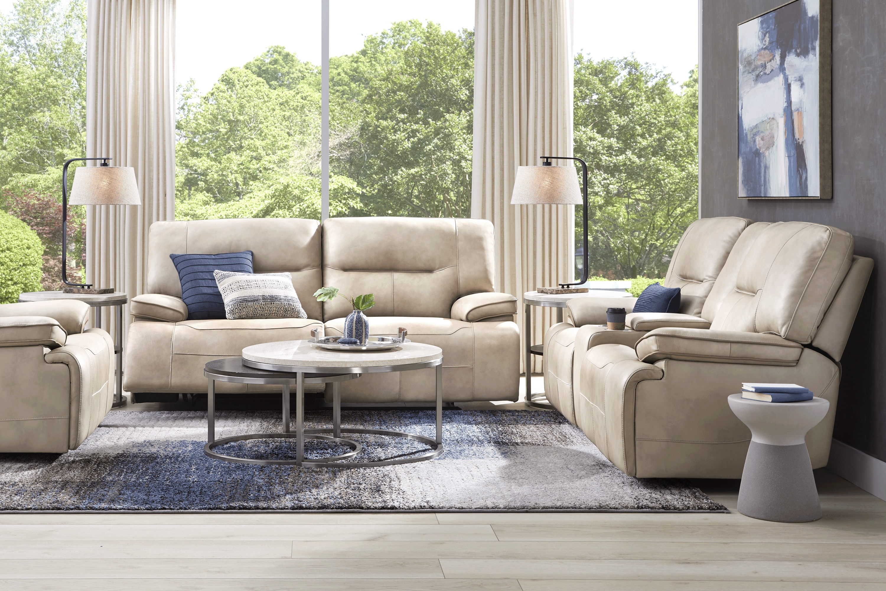 Caletta Way Beige Leather 8 Pc Dual Power Reclining Living Room with Reclining Sofa - Thumbnail - Image 1