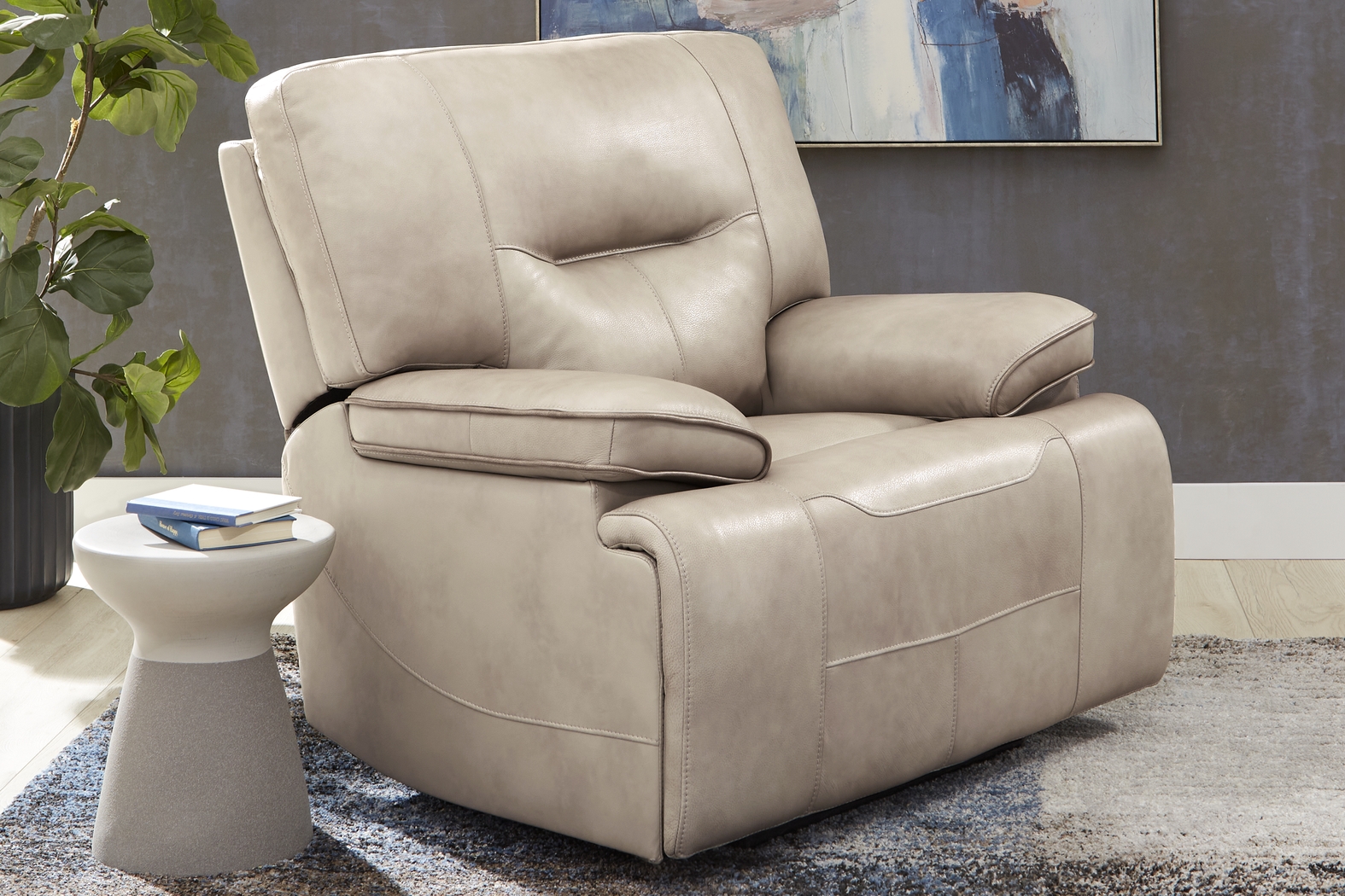 Caletta Way Beige Leather Dual Power Recliner - Thumbnail - Image 3