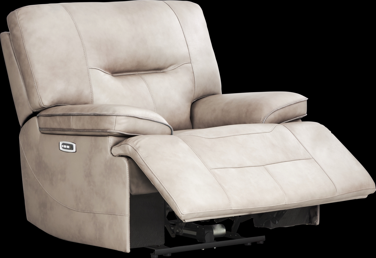 Caletta Way Beige Leather Dual Power Recliner - Thumbnail - Image 1