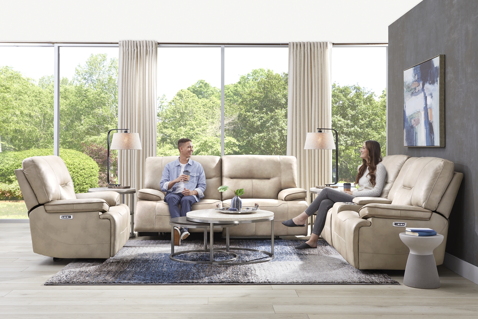 Caletta Way Beige Leather 5 Pc Dual Power Reclining Living Room - Thumbnail - Image 7