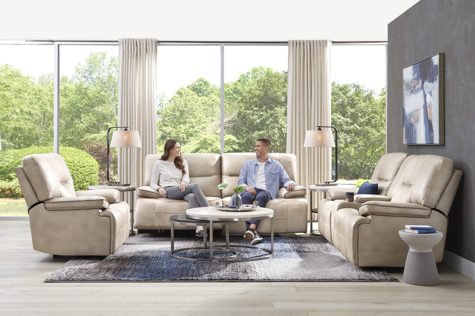 Caletta Way Beige Leather 5 Pc Dual Power Reclining Living Room - Thumbnail - Image 4