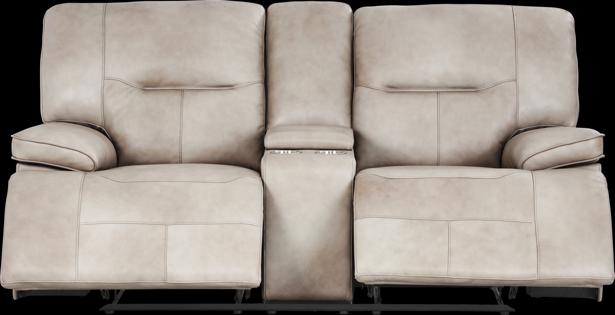 Caletta Way Beige Leather Reclining Console Loveseat - Thumbnail - Image 1