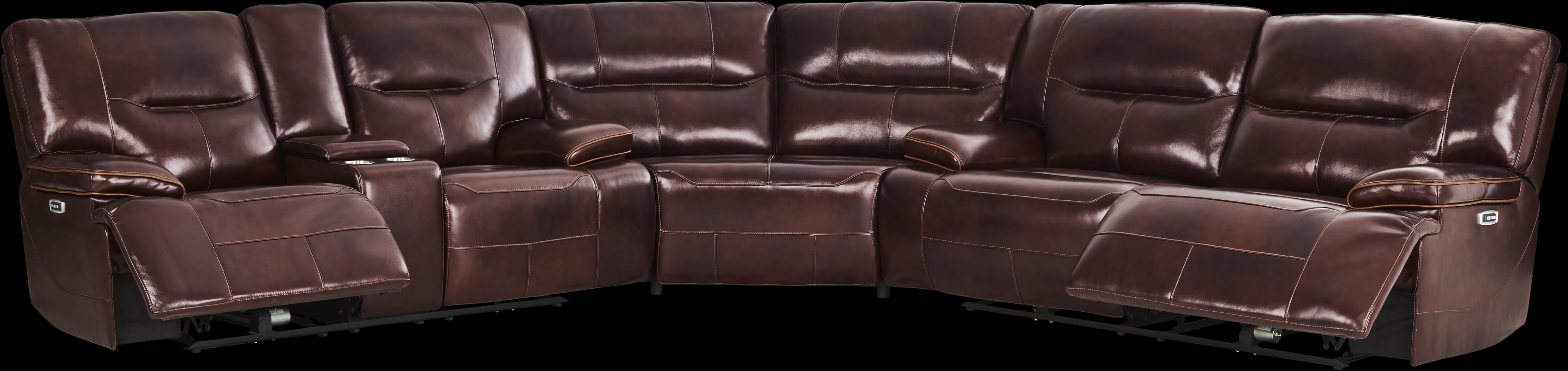 Caletta Way Merlot Leather 3 Pc Dual Power Reclining Sectional - Thumbnail - Image 1