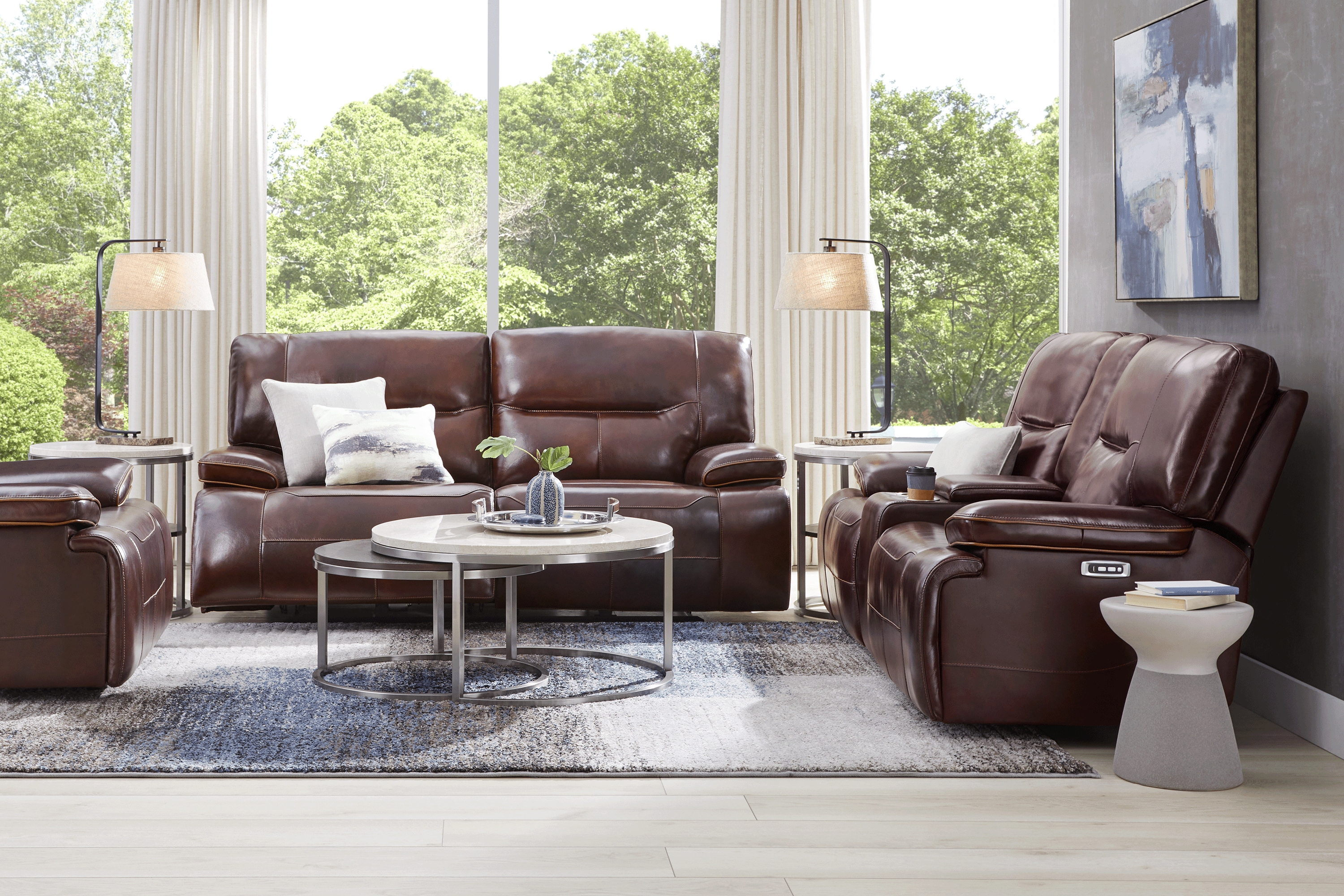 Caletta Way Merlot Leather 8 Pc Dual Power Reclining Living Room - Thumbnail - Image 1