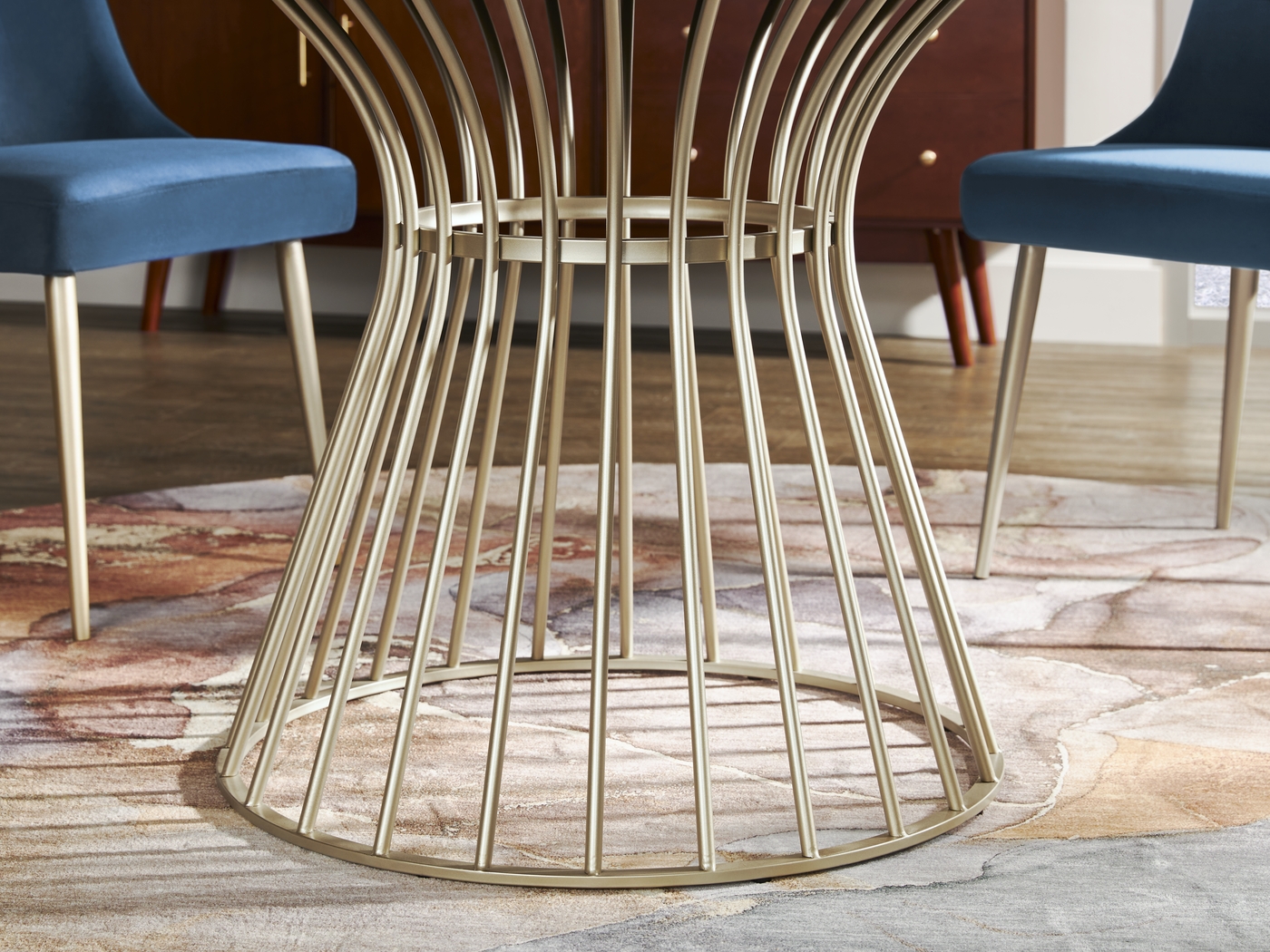 Calisi Brown 5 Pc Round Dining Room with Beige Chairs - Thumbnail - Image 4