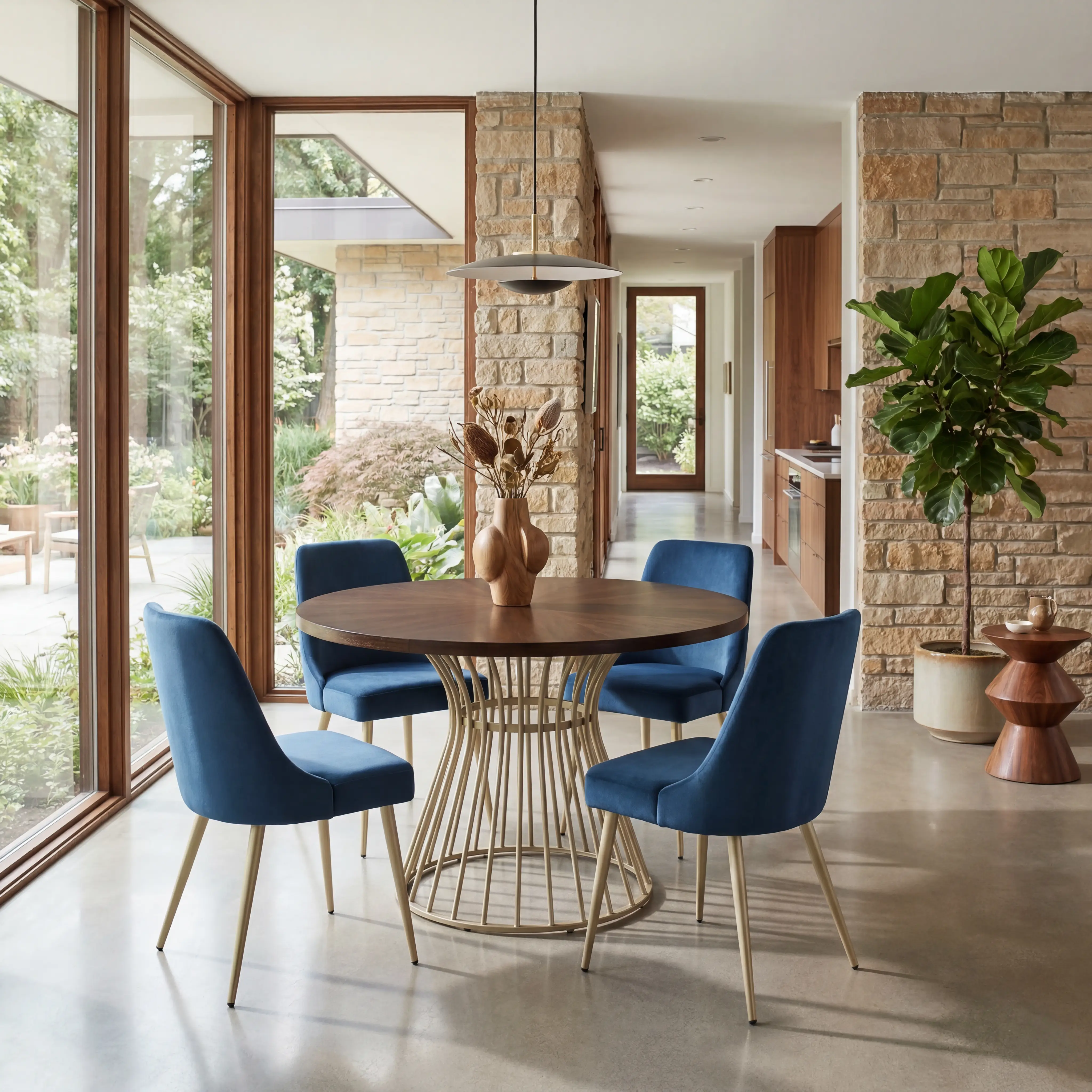 Calisi Brown 5 Pc Round Dining Room with Orange Chairs - Thumbnail - Image 5