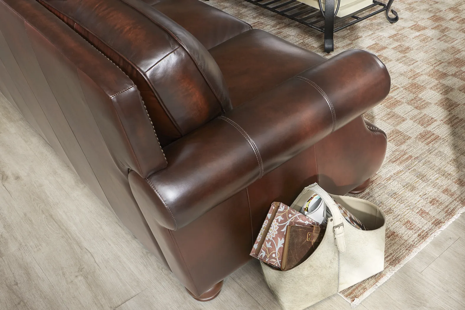 Calvano Lane Brown 7 Pc Leather Living Room with Gel Foam Sleeper Sofa - Thumbnail - Image 6