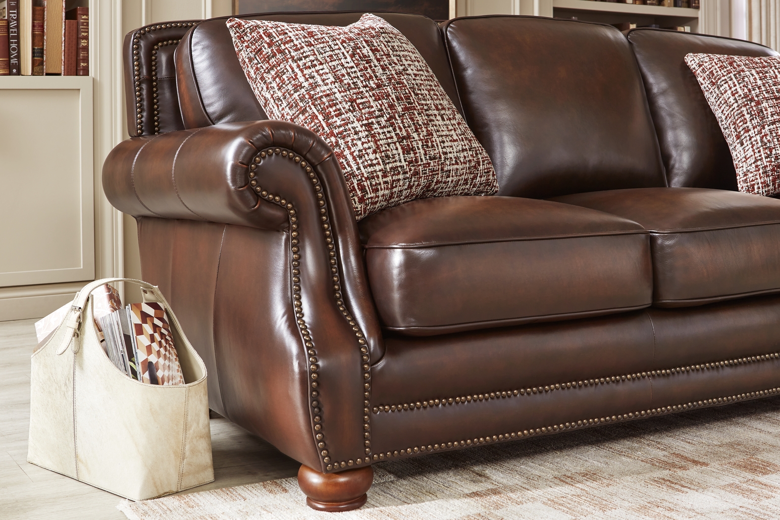 Calvano Lane Brown 7 Pc Leather Living Room with Sleeper Sofa - Thumbnail - Image 3