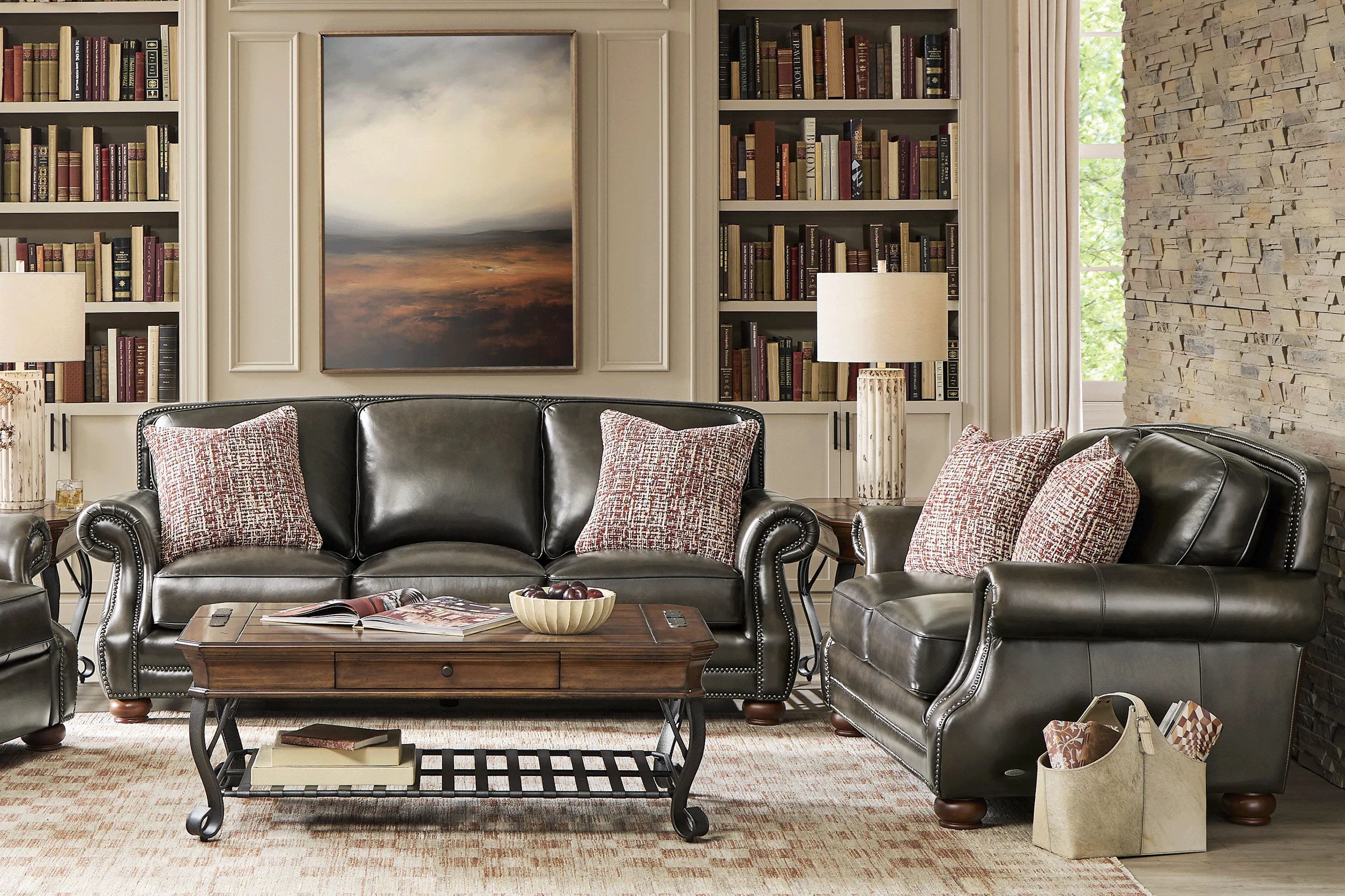 Calvano Lane Gray 2 Pc Leather Living Room - Thumbnail - Image 1