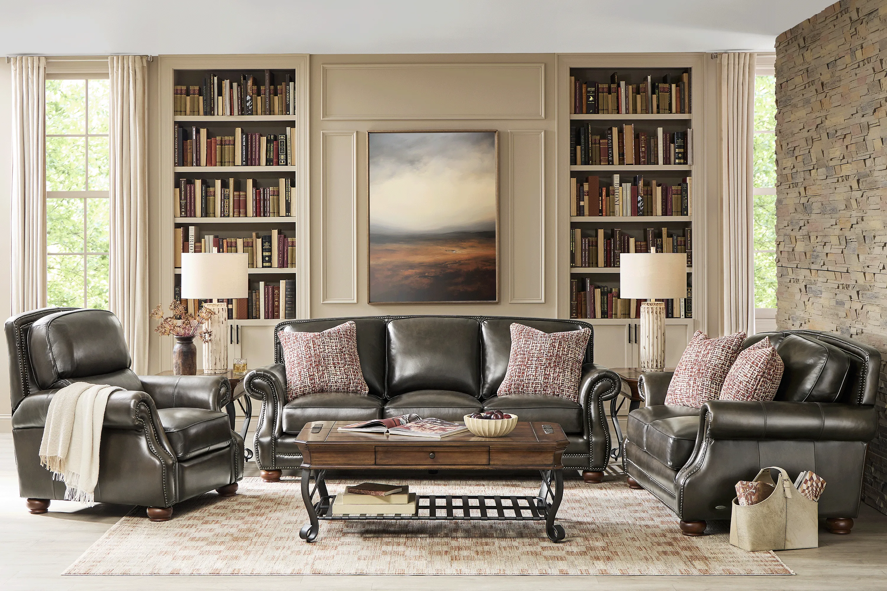 Calvano Lane Gray 8 Pc Leather Living Room - Thumbnail - Image 1